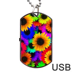 Sunflower Colorful Dog Tag Usb Flash (two Sides) by Mariart