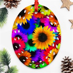 Sunflower Colorful Oval Filigree Ornament (two Sides) by Mariart