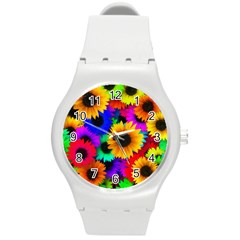 Sunflower Colorful Round Plastic Sport Watch (m) by Mariart