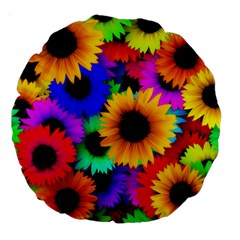 Sunflower Colorful Large 18  Premium Round Cushions by Mariart