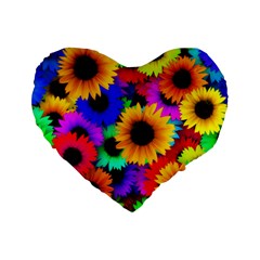 Sunflower Colorful Standard 16  Premium Heart Shape Cushions by Mariart