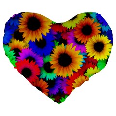 Sunflower Colorful Large 19  Premium Heart Shape Cushions by Mariart