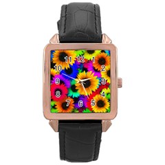 Sunflower Colorful Rose Gold Leather Watch  by Mariart