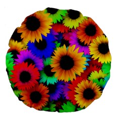 Sunflower Colorful Large 18  Premium Flano Round Cushions by Mariart