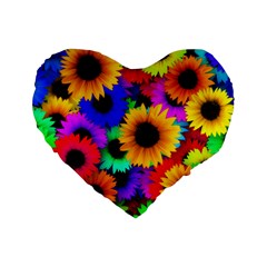 Sunflower Colorful Standard 16  Premium Flano Heart Shape Cushions by Mariart