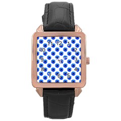 Sunflower Digital Paper Blue Rose Gold Leather Watch  by Mariart