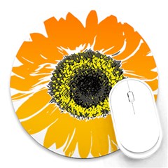 Sunflower Flower Yellow Orange Round Mousepads by Mariart