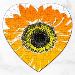 Sunflower Flower Yellow Orange Jigsaw Puzzle (heart) by Mariart