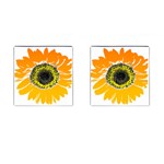 Sunflower Flower Yellow Orange Cufflinks (Square) Front(Pair)