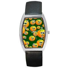 Seamless Orange Pattern Barrel Style Metal Watch by Mariart