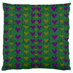 In Love With Festive Hearts Large Flano Cushion Case (two Sides) by pepitasart