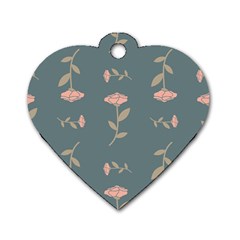 Florets In Grey Dog Tag Heart (two Sides)