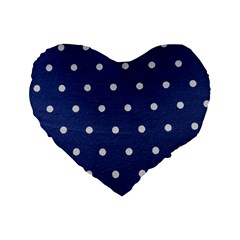 Navy Polka Dot Standard 16  Premium Heart Shape Cushions by WensdaiAmbrose