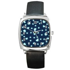 Light Blue Hearts Square Metal Watch by WensdaiAmbrose