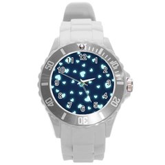 Light Blue Hearts Round Plastic Sport Watch (l) by WensdaiAmbrose