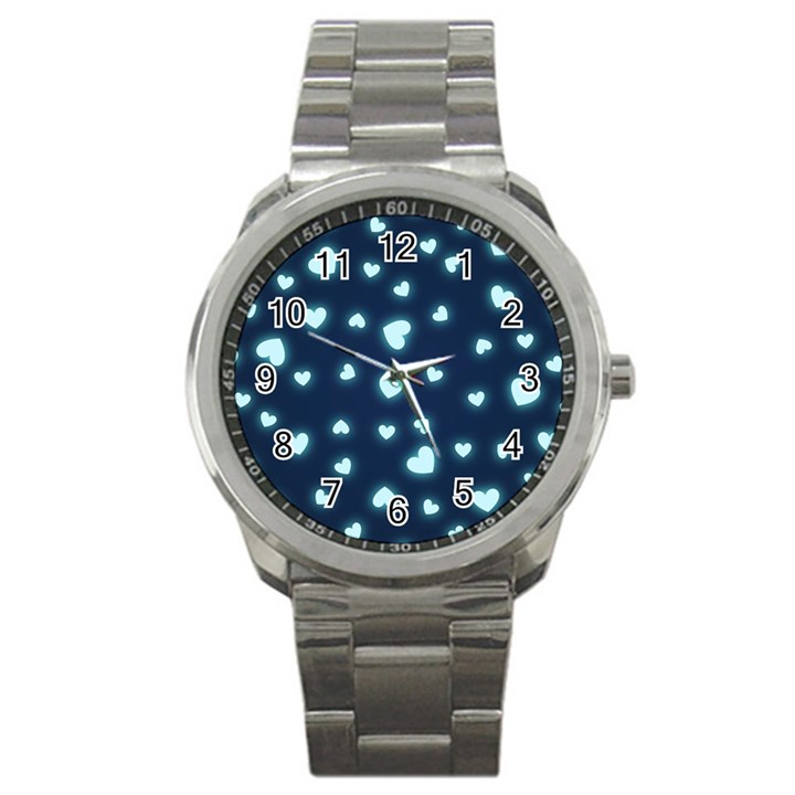 Light Blue Hearts Sport Metal Watch