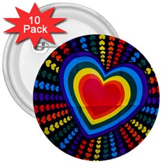 Rainbow Pop Heart 3  Buttons (10 Pack)  by WensdaiAmbrose