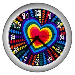 Rainbow Pop Heart Wall Clock (silver) by WensdaiAmbrose