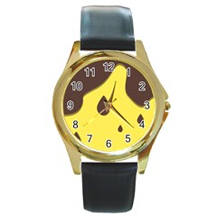 Chocolate Yellow Cake Banana Round Gold Metal Watch