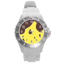 Chocolate Yellow Cake Banana Round Plastic Sport Watch (L)