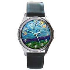 A Very Very Starry Night Round Metal Watch