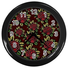 Roses Red Wall Clock (black) by WensdaiAmbrose