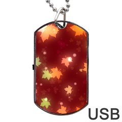 Leaf Leaves Bokeh Background Dog Tag Usb Flash (one Side) by Mariart