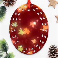 Leaf Leaves Bokeh Background Oval Filigree Ornament (two Sides)