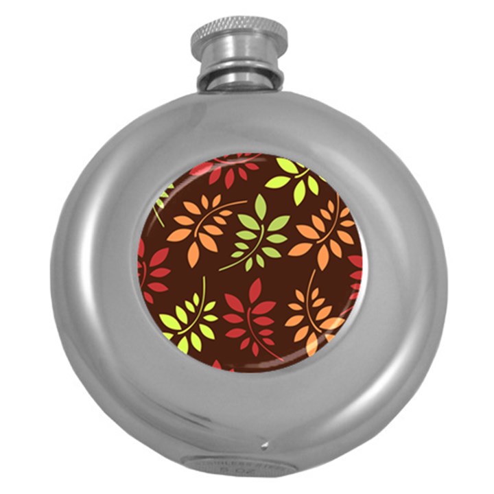 Leaves Foliage Pattern Design Round Hip Flask (5 oz)