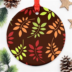 Leaves Foliage Pattern Design Round Ornament (two Sides) by Mariart