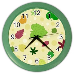 Leaves Background Leaf Color Wall Clock by Mariart