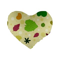 Leaves Background Leaf Standard 16  Premium Heart Shape Cushions by Mariart