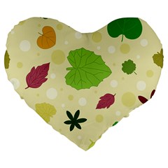 Leaves Background Leaf Large 19  Premium Heart Shape Cushions by Mariart