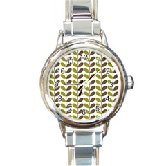 Leaf Plant Pattern Seamless Round Italian Charm Watch by Pakrebo