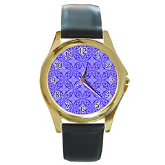 Decor Pattern Blue Curved Line Round Gold Metal Watch by Pakrebo