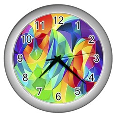 Modern Art Fractal Background Wall Clock (silver) by Pakrebo