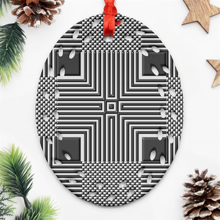 Construction Background Geometric Oval Filigree Ornament (Two Sides)