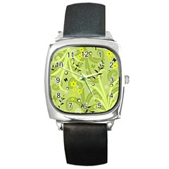 Seamless Pattern Green Garden Square Metal Watch by Pakrebo