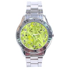 Seamless Pattern Green Garden Stainless Steel Analogue Watch