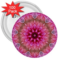 Flower Mandala Art Pink Abstract 3  Buttons (100 Pack)  by Pakrebo