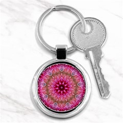 Flower Mandala Art Pink Abstract Key Chains (round)  by Pakrebo