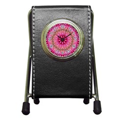 Flower Mandala Art Pink Abstract Pen Holder Desk Clock