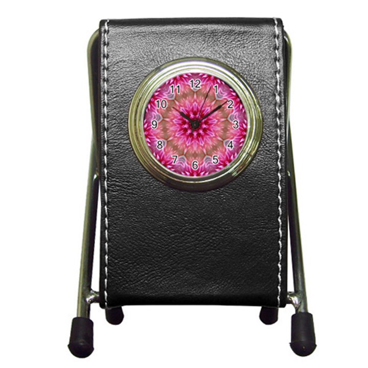 Flower Mandala Art Pink Abstract Pen Holder Desk Clock