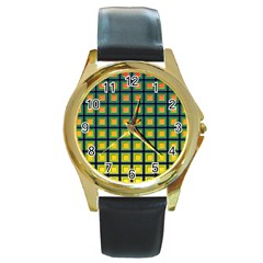 Tile Background Image Pattern Squares Round Gold Metal Watch by Pakrebo