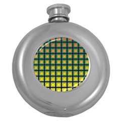 Tile Background Image Pattern Squares Round Hip Flask (5 Oz) by Pakrebo