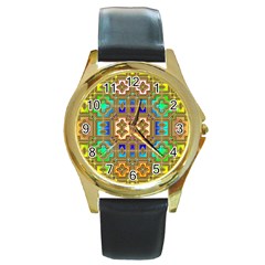 Background Image Tile Geometric Round Gold Metal Watch by Pakrebo