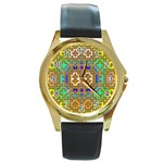 Background Image Tile Geometric Round Gold Metal Watch Front