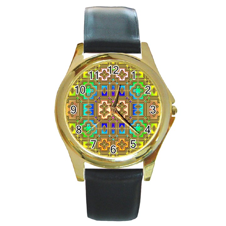 Background Image Tile Geometric Round Gold Metal Watch