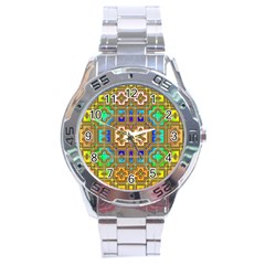 Background Image Tile Geometric Stainless Steel Analogue Watch by Pakrebo