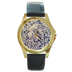 Point De Rose Round Gold Metal Watch by Pakrebo